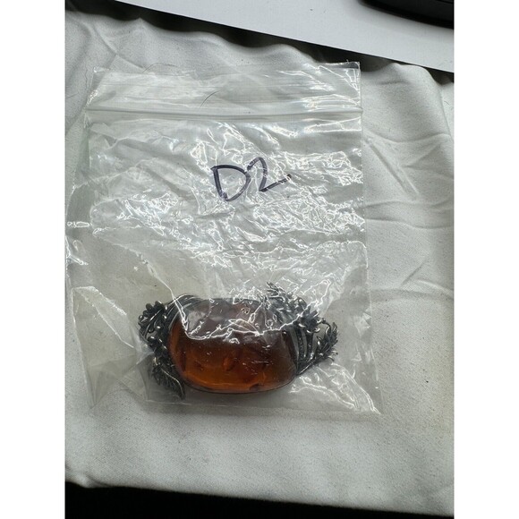 Vintage Sterling Silver Lily Flowers Surrounding Baltic Amber Brooch Pin Signed - Picture 12 of 12